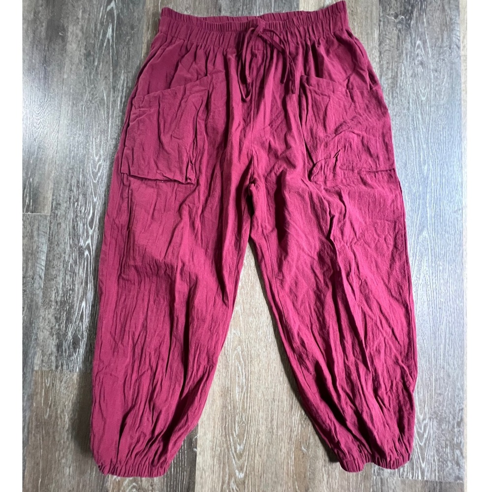 Unbranded Harem Jogger Pants Womens L Burgundy Elastic Waist Drawstring Pockets